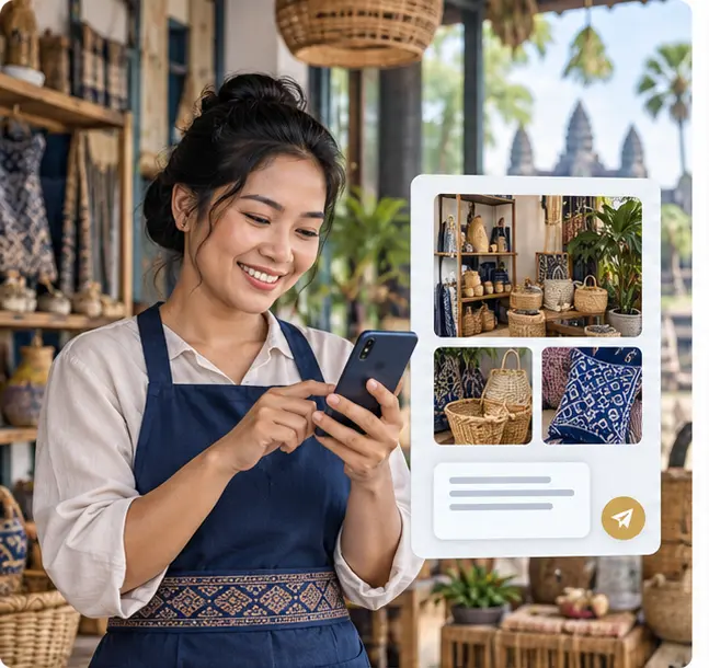 Business owner sending shop information and photos